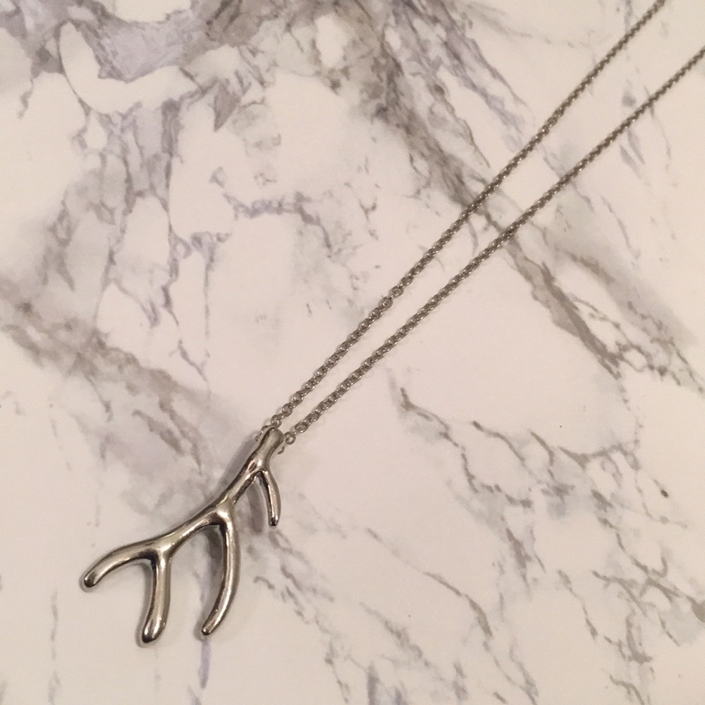 SOLD Silver tone Antler Necklace 23”
